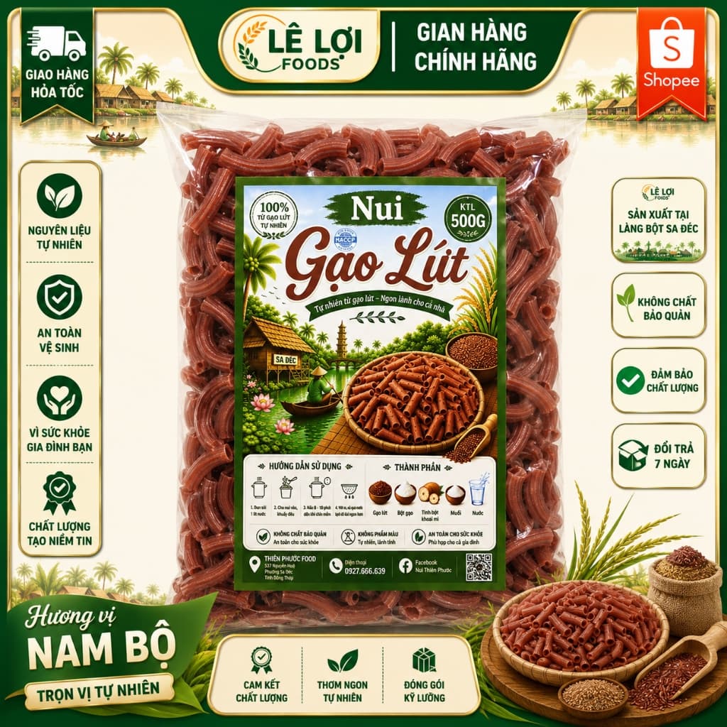 Nui gạo lứt ống 500g - Không chất bảo quản, không phẩm màu, không phụ gia