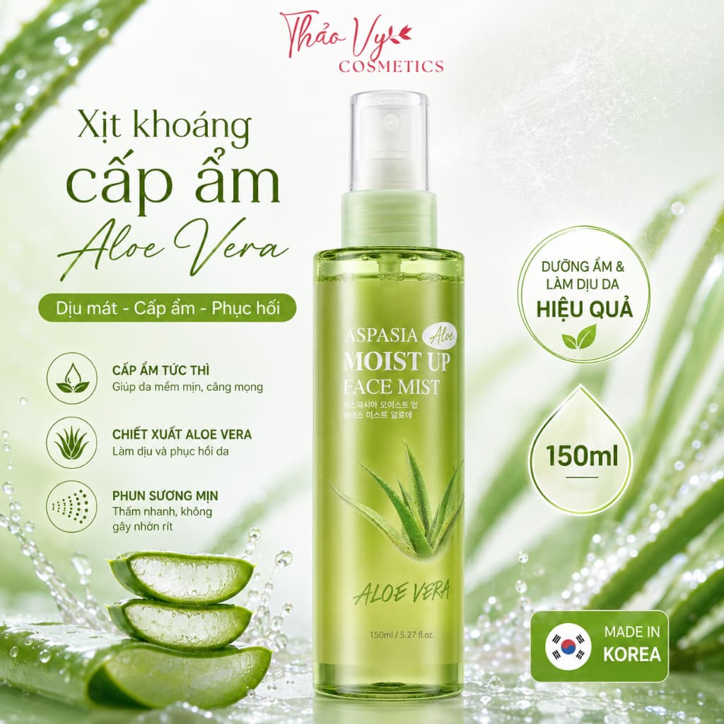 Xịt Khoáng Aspasia Moist Up Face Mist Nha Đam 150ml