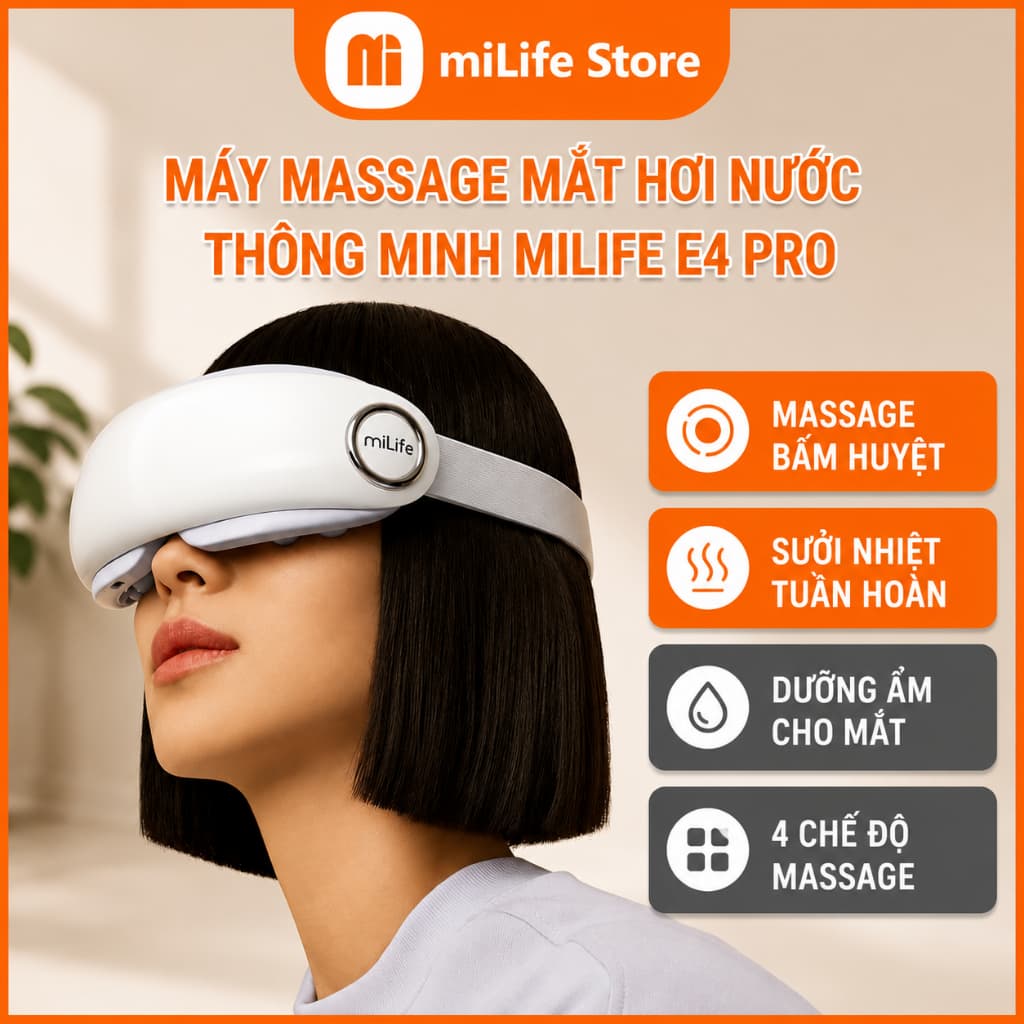 Máy massage mắt bấm huyệt miLife E4 Pro , 4 chế độ massage