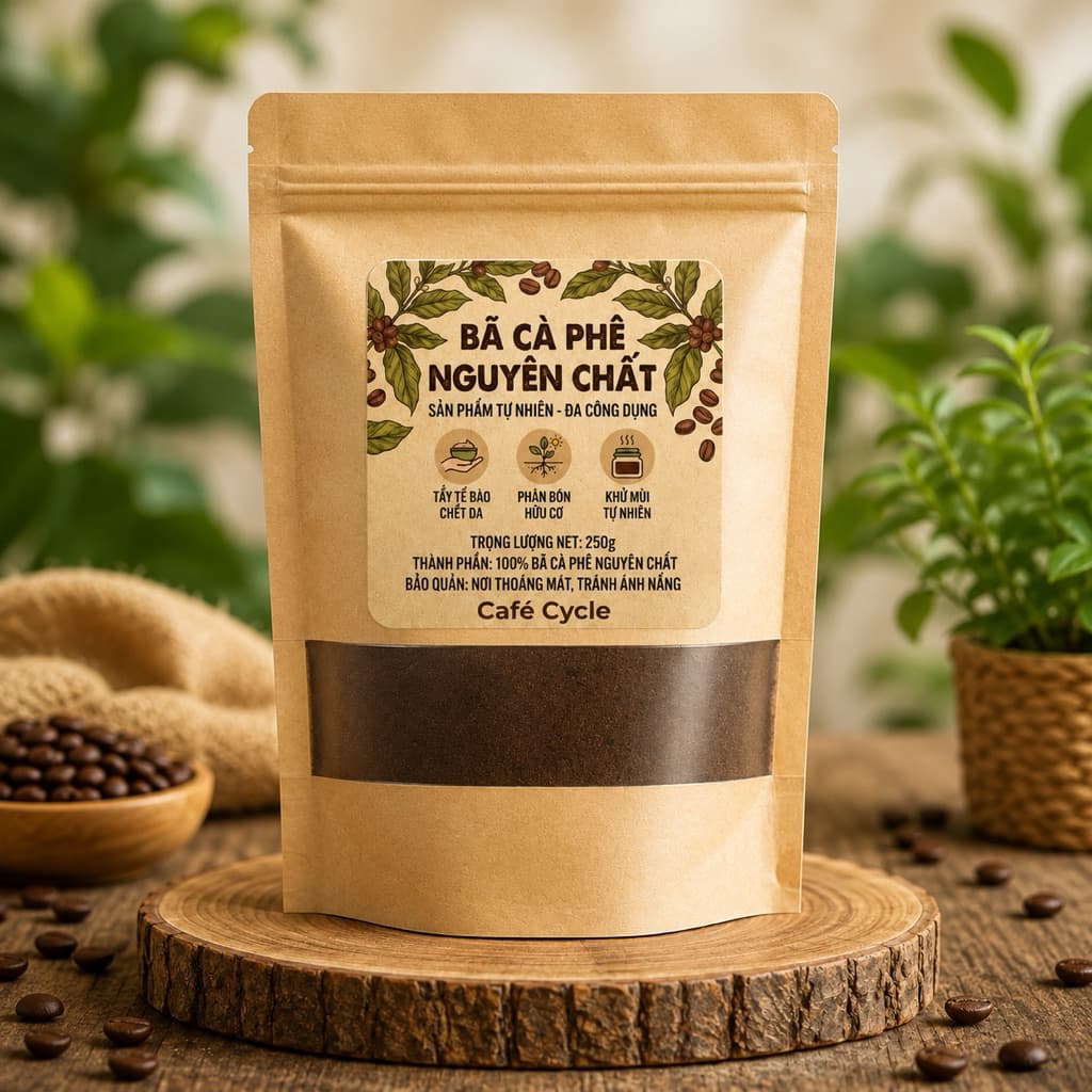 Bã Cà Phê Nguyên Chất 100% (500g), Tẩy Tế Bào Chết, Phân Bón Hữu Cơ, Khử Mùi Tự Nhiên