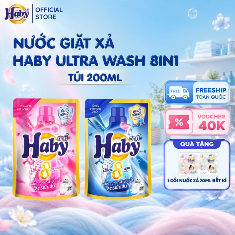 Nước Giặt Đậm Đặc HABY ULTRAWASH Tẩy Sạch Vết Bẩn Cứng Đầu, Hàng Thái Lan Túi 200ML