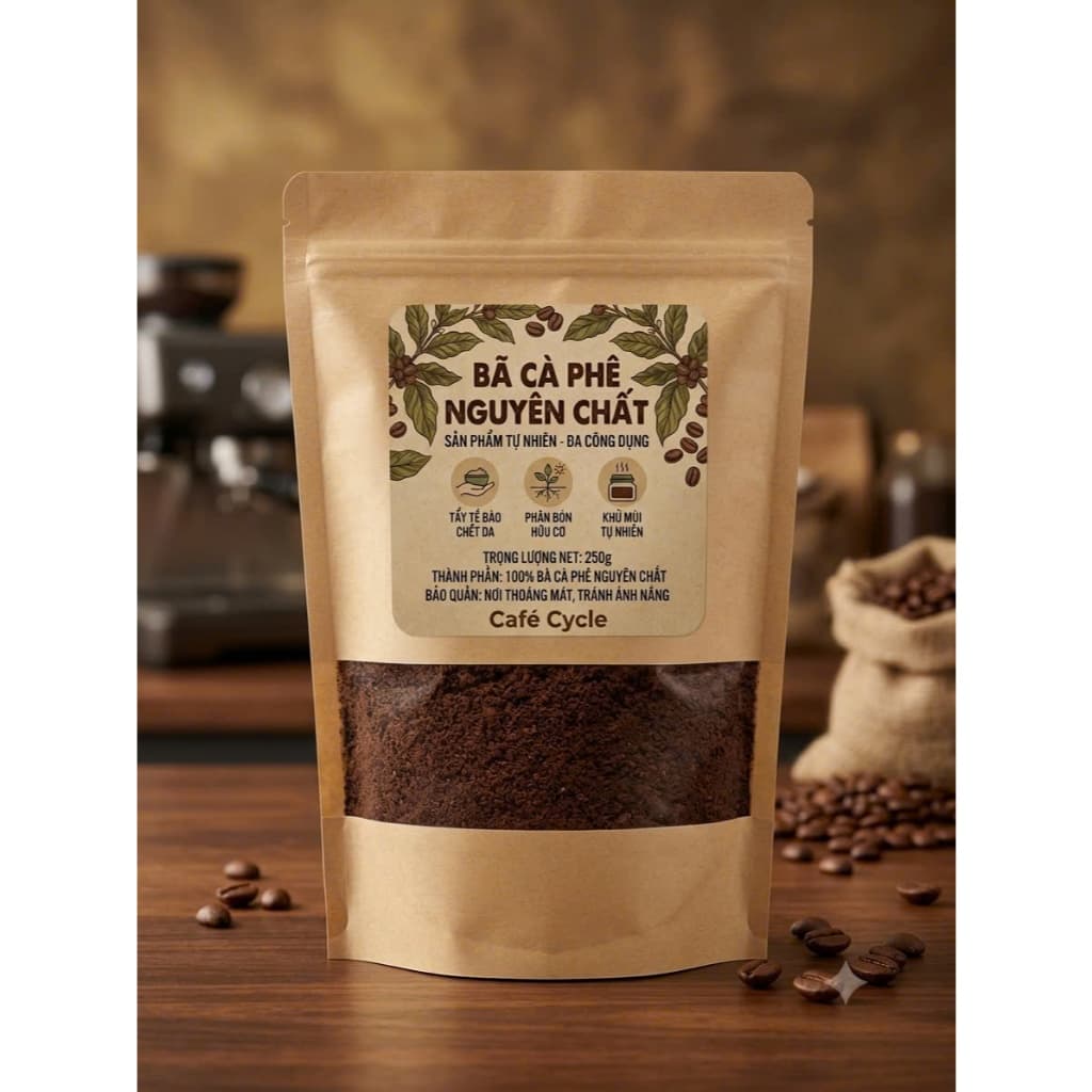 Bã Cafe Minh Châu 500g, không có tạp chất, dùng trộn với dất trồng cây, tẩy da chết và nhiều công dụng khác
