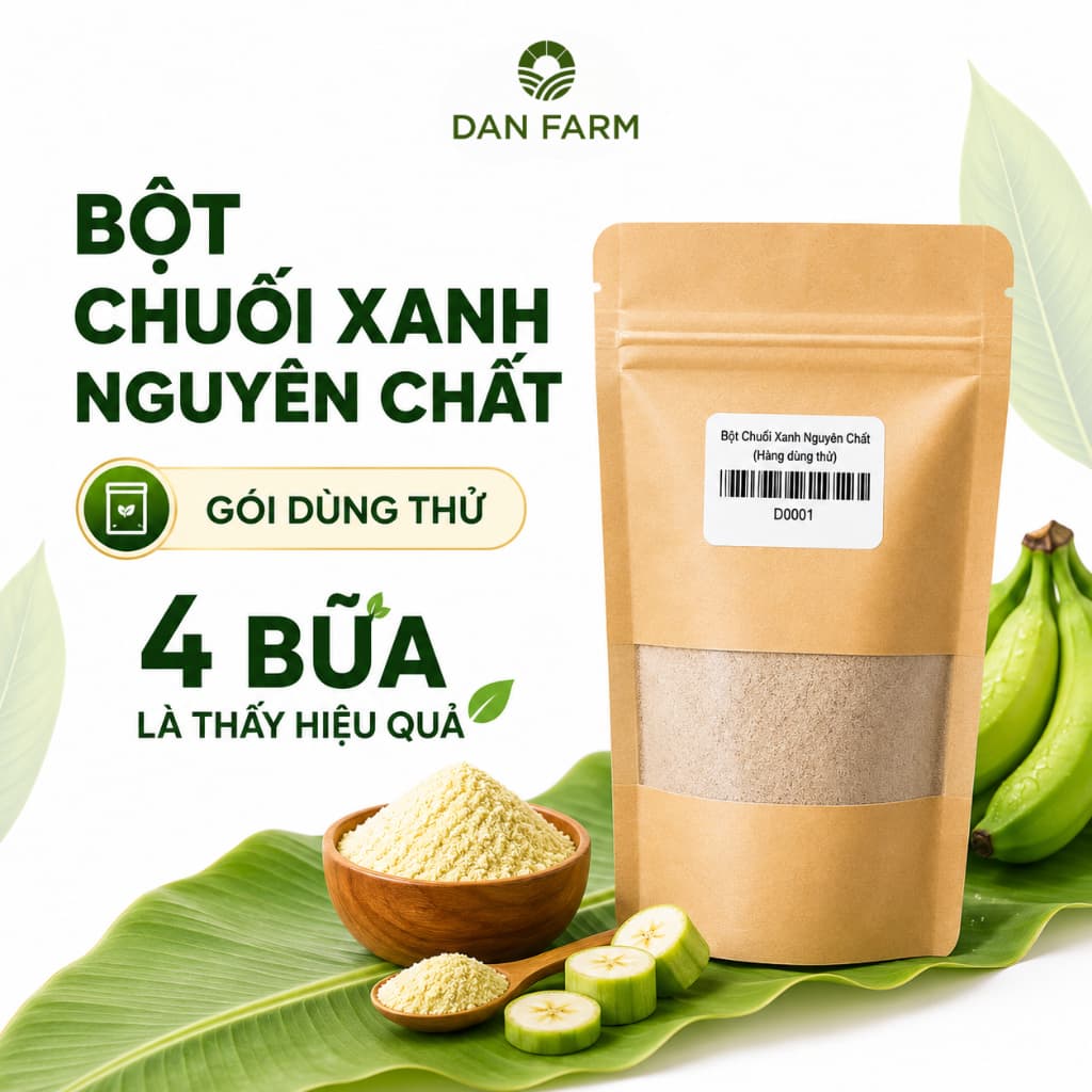 [GÓI DÙNG THỬ] Bột Chuối Xanh Sấy Lạnh Nguyên Chất - Hỗ Trợ Tiêu Hóa Tốt - 4 Bữa Dùng Thử 60gr - Hiệu Quả Ngay