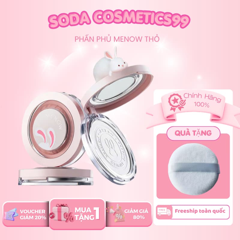Phấn Phủ nén kiềm dầu, chống nước, che phủ hoàn hảo MENOW Rabit Compact Powder 8.5g