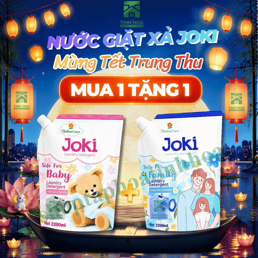 [MUA 1 TẶNG 1] Túi Nước Giặt Xả JOKI (2.2L x 2) Nước Giặt Xả Em Bé, Dịu Nhẹ, Sạch Sâu, Kháng Khuẩn
