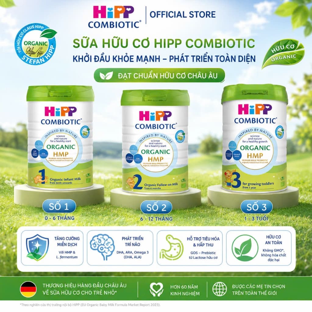 (NK Chính Hãng) Sữa HiPP COMBIOTIC ORGANIC HMP Số 1, 2, 3 800G