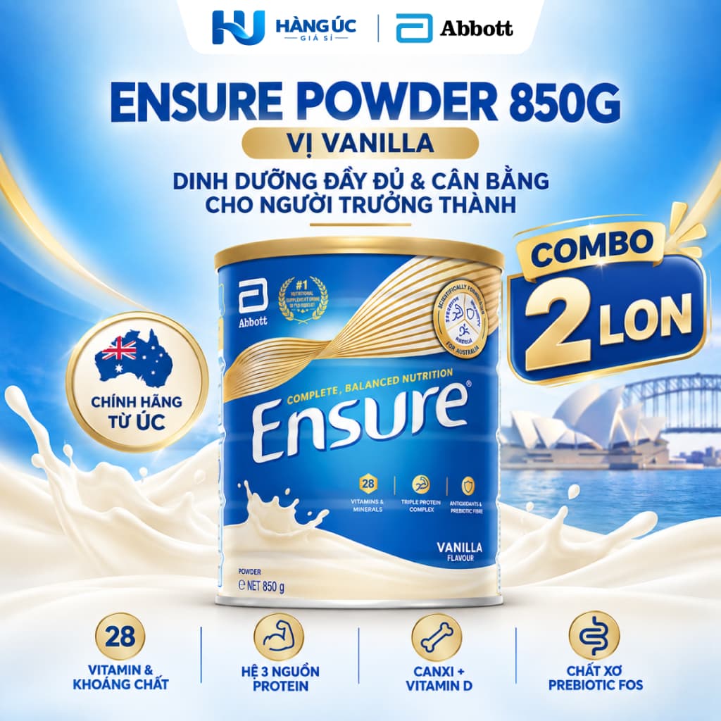 COMBO 2 LON - DATE T11/2027 - Sữa Ensure Powder 850g – Nhập khẩu Úc – Dinh Dưỡng Cho Người Lớn - Có Tem Phụ