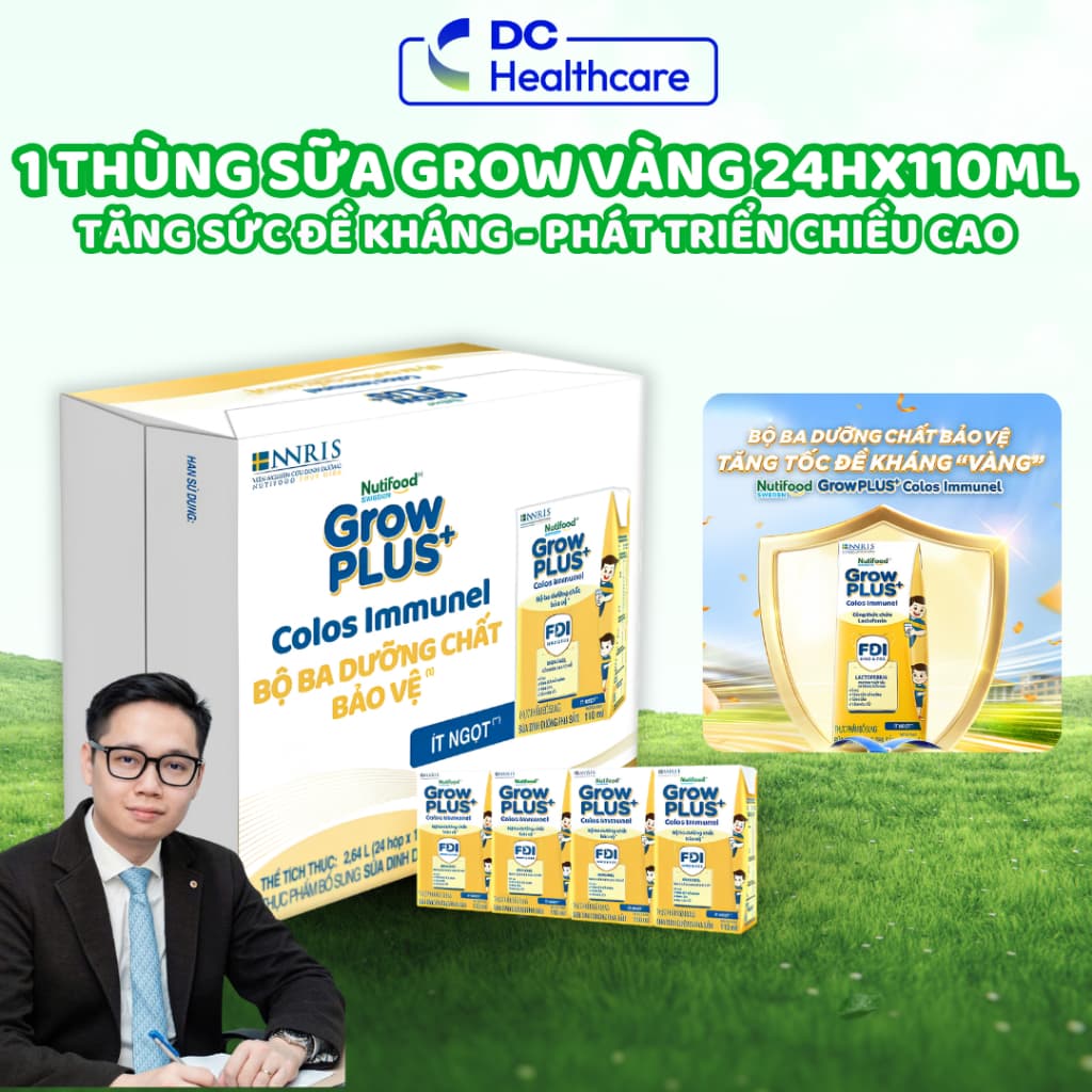 1 Thùng GROW VÀNG 24 Hộp 110ml Sữa Dinh Dưỡng Nutifood Sweden GrowPLUS+ Sữa Non Immunel Tăng Đề Kháng (24 Hộp x 110ml)