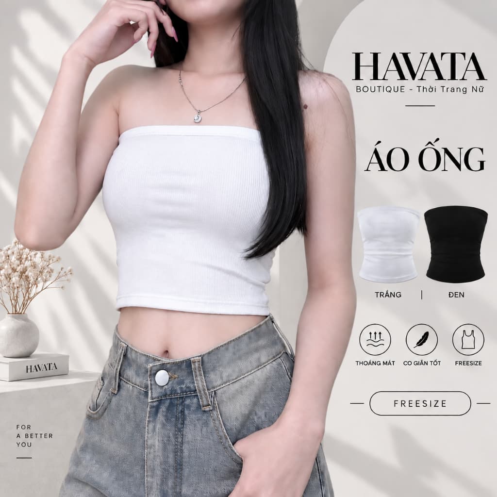 Áo Ống Nữ Trơn HAVATA Thun Tăm Lạnh Co Giãn Ôm Body Không Mút Ngực
