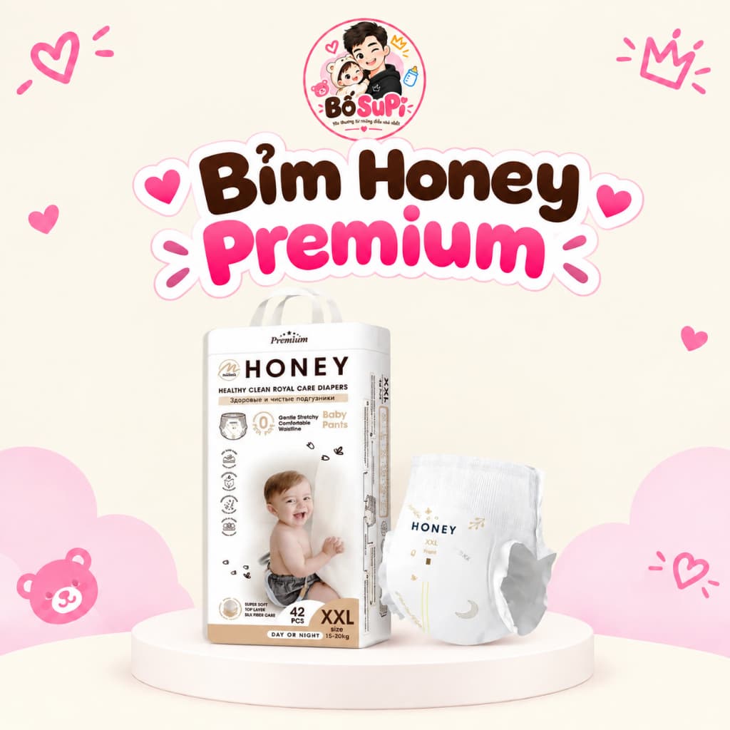 [MẪU MỚI PREMIUM-CHÍNH HÃNG] Bỉm HONEY chính hãng dán/quần đủ size siêu mềm mịn cho bé - BỐ SUPI