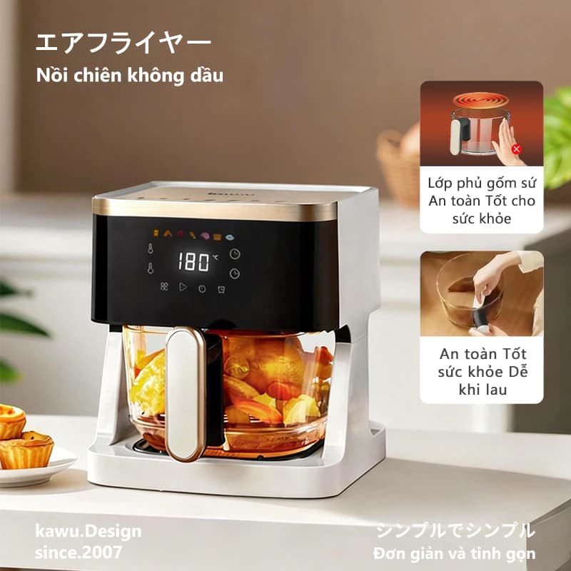 kawu nồi chiên không dầu đa năng Dung Tích 4.5L Khay nướng thủy tinh nhìn thấy 360°bảo hành 24 tháng