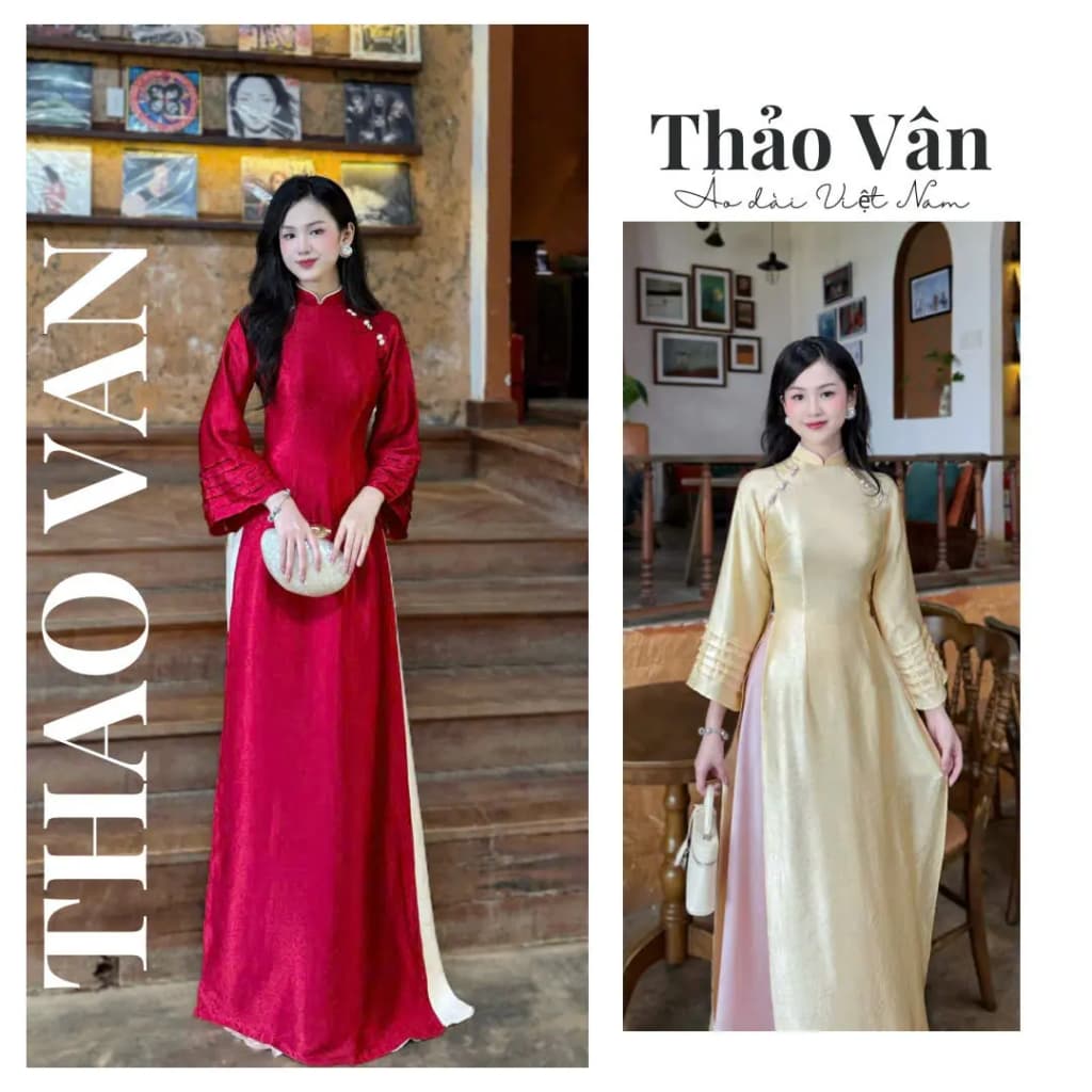 [BST 2027] Áo Dài Truyền Thống Trúc Vy Vải Lụa DuBai Vân Mây Cao Cấp, Form Ôm Tôn Dáng, Phối Cúc Trẻ Trung