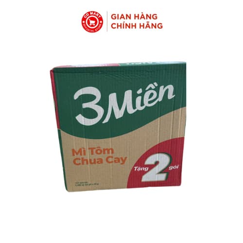 Thùng 30 gói mì 3 Miền tôm chua cay gấp đôi vị tôm, gói 65g (sp ko bao gồm quà tặng 2 gói)