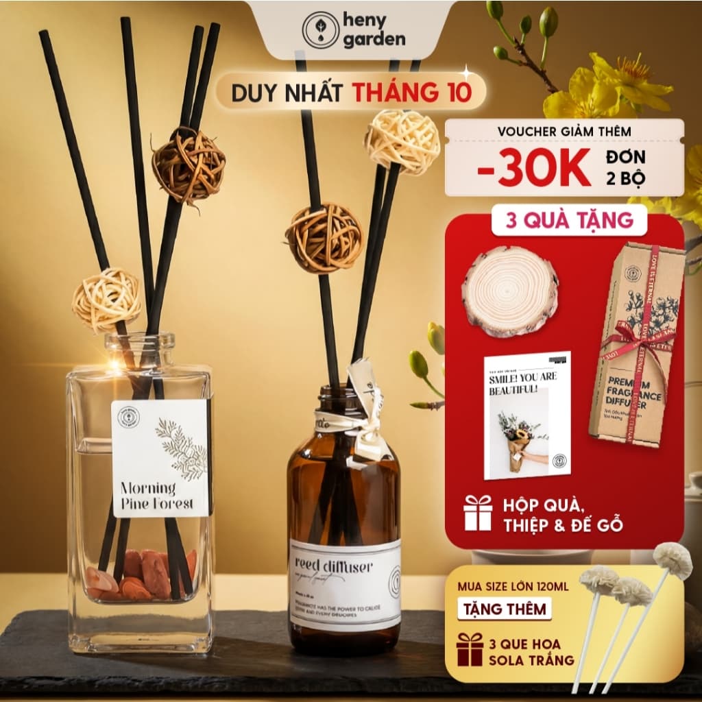 Tinh Dầu Thơm Phòng Quà Tặng 20/10 Khuếch Tán Cắm Que HENY GARDEN Mùi Hương Thư Giãn