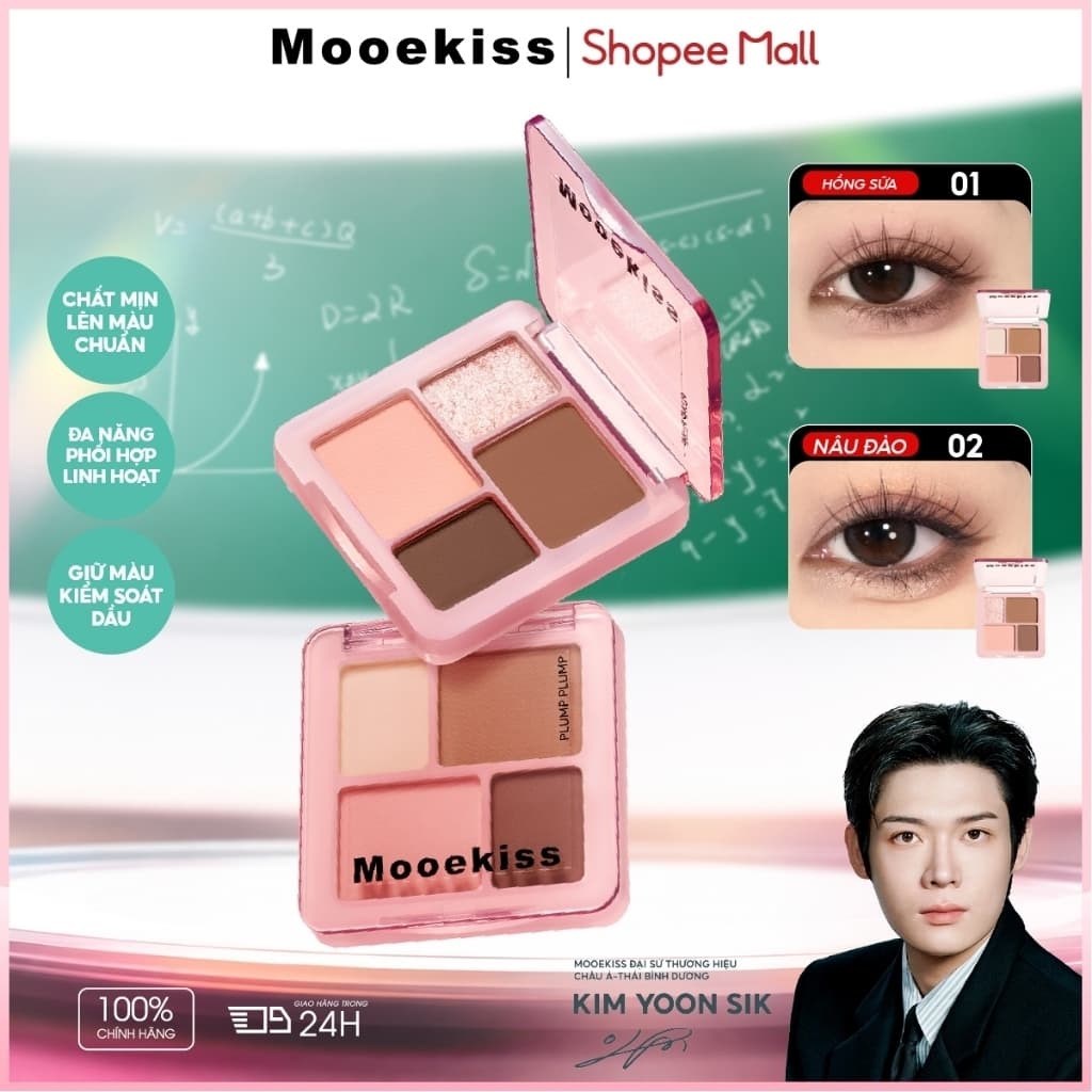 [NEW] Bảng Phấn Mắt 4 Màu MOOEKISS Plump Palette Make Up Tự Nhiên Dễ Tán Lì Mịn 5g