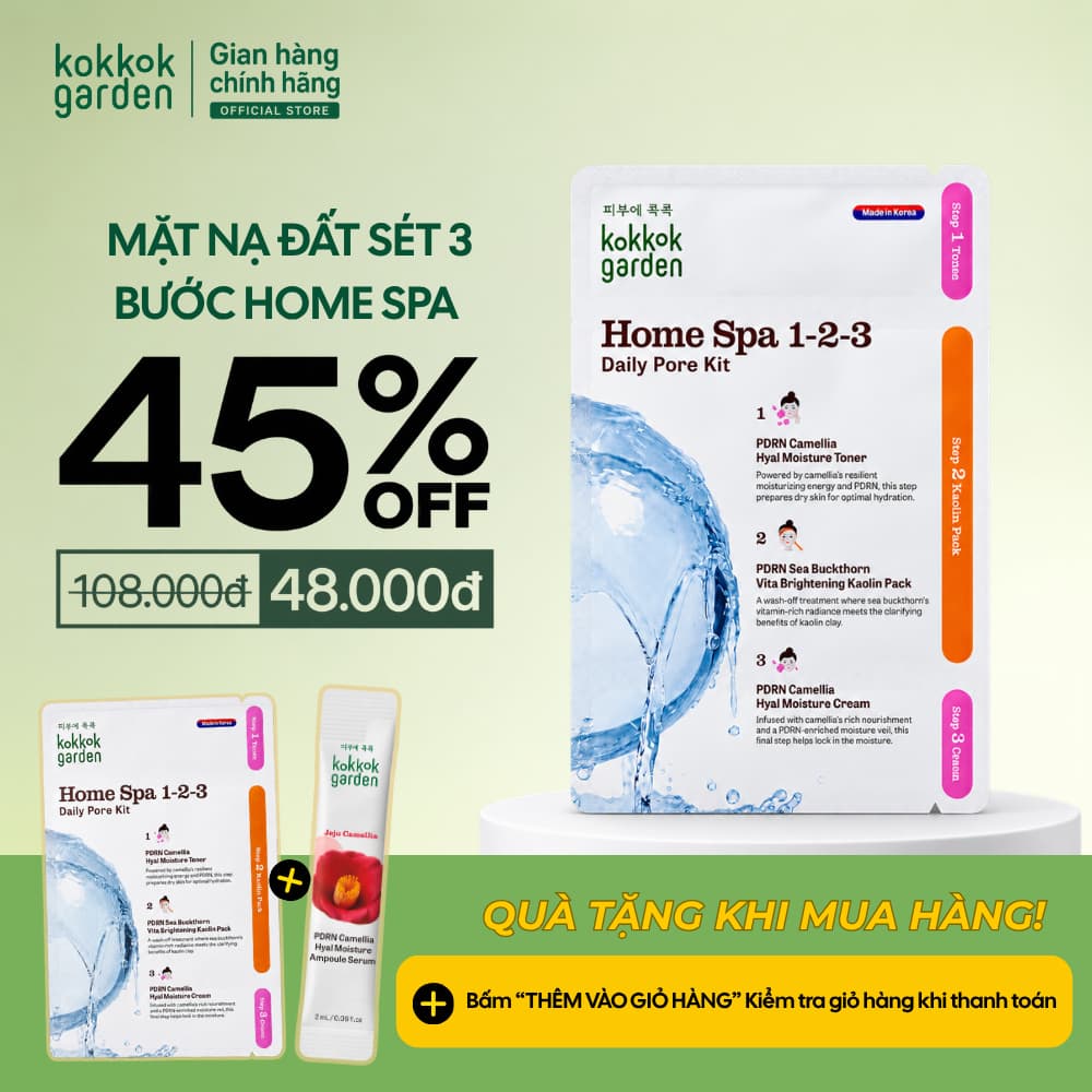 kokkok garden| Mặt nạ đất sét 3 bước, hút bã dầu thừa làm, loại bỏ mụn ẩn bã nhờn - Home Spa 1-2-3 Daily Pore Kit