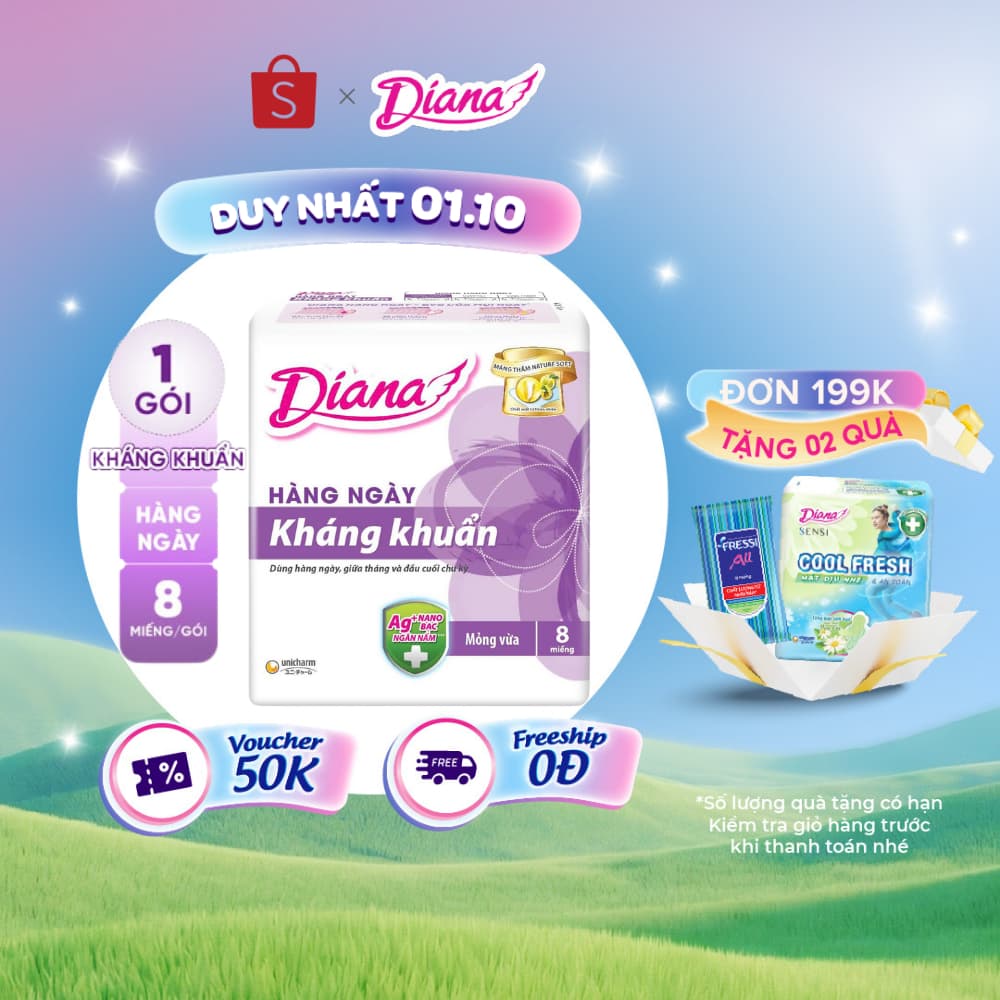 Băng Vệ Sinh Diana Sensi Hằng Ngày Kháng Khuẩn (gói 8 miếng)