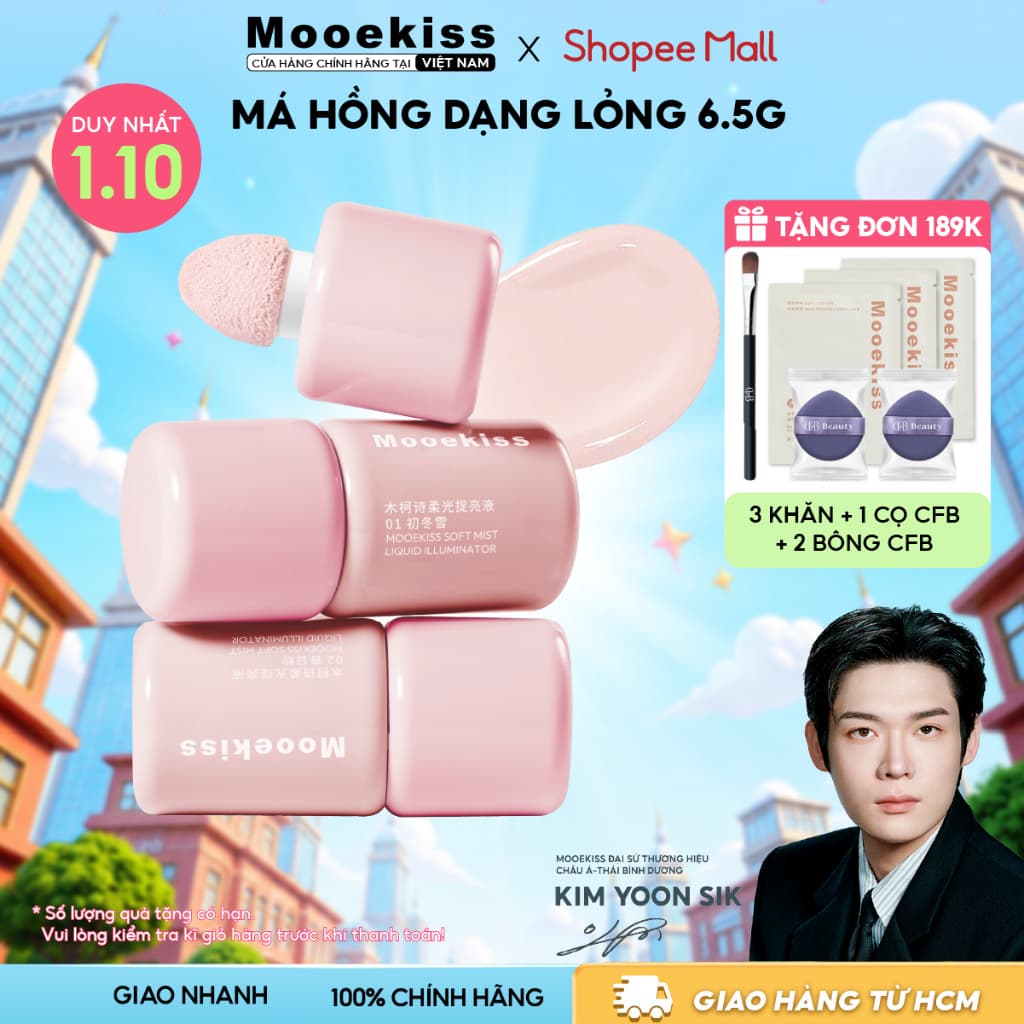 [HOT] Má Hồng Kem MOOEKISS Soft Mist Liquid Blush Có Đầu Cọ Tán Tiện Lợi, Tạo Khối Bắt Sáng Hoàn Hảo Lâu Trôi 6.5g