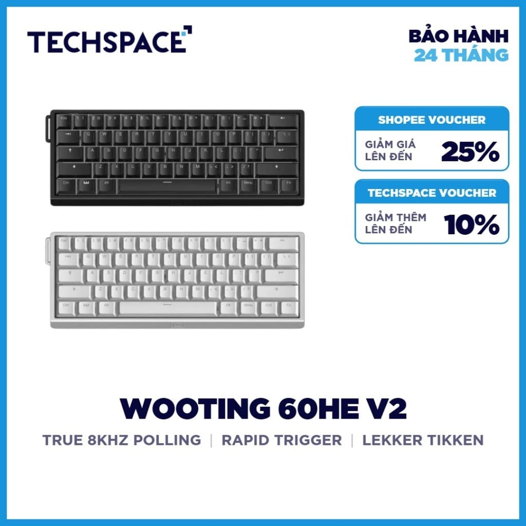 Bàn Phím Từ Gaming Wooting 60HE V2 (Hall Effect) Switch Lekker 60% Tùy Chỉnh Rapid Trigger Chuyên Game FPS