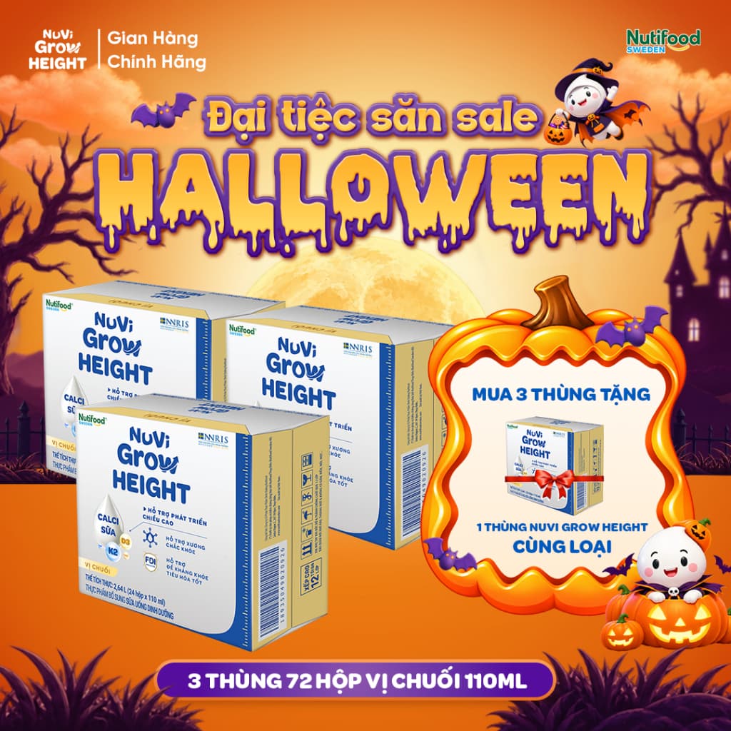 Sữa Nước Nuvi Grow Height ( 3 Thùng Chuối Tặng 1 Thùng VỊ Chuối 110ml)-Hộ Trợ Phát Triển Chiều Cao