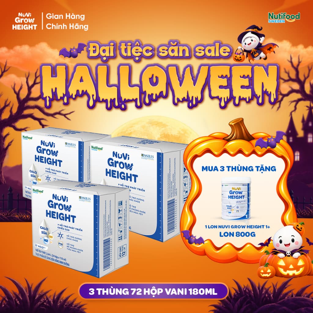 Sữa Nước Nuvi Grow Height ( 3 Thùng Ít Ngọt 180ml Tặng 1 Lon 1+)-Hộ Trợ Phát Triển Chiều Cao