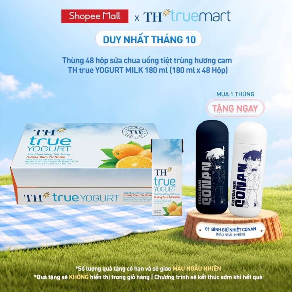 Thùng Sữa Chua Uống Tiệt Trùng TH True Yogurt milk Hương Cam 180ml (48 Hộp)