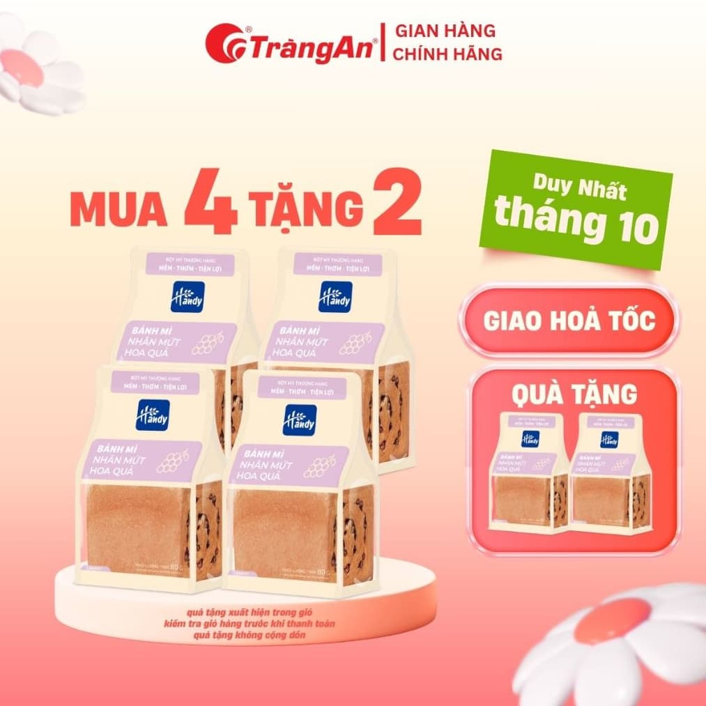 Bánh mì ngàn lớp Handy thơm ngon siêu mềm nhân đậu đỏ, nhân mứt hoa quả 80g | HSD 4 tháng - Tràng An