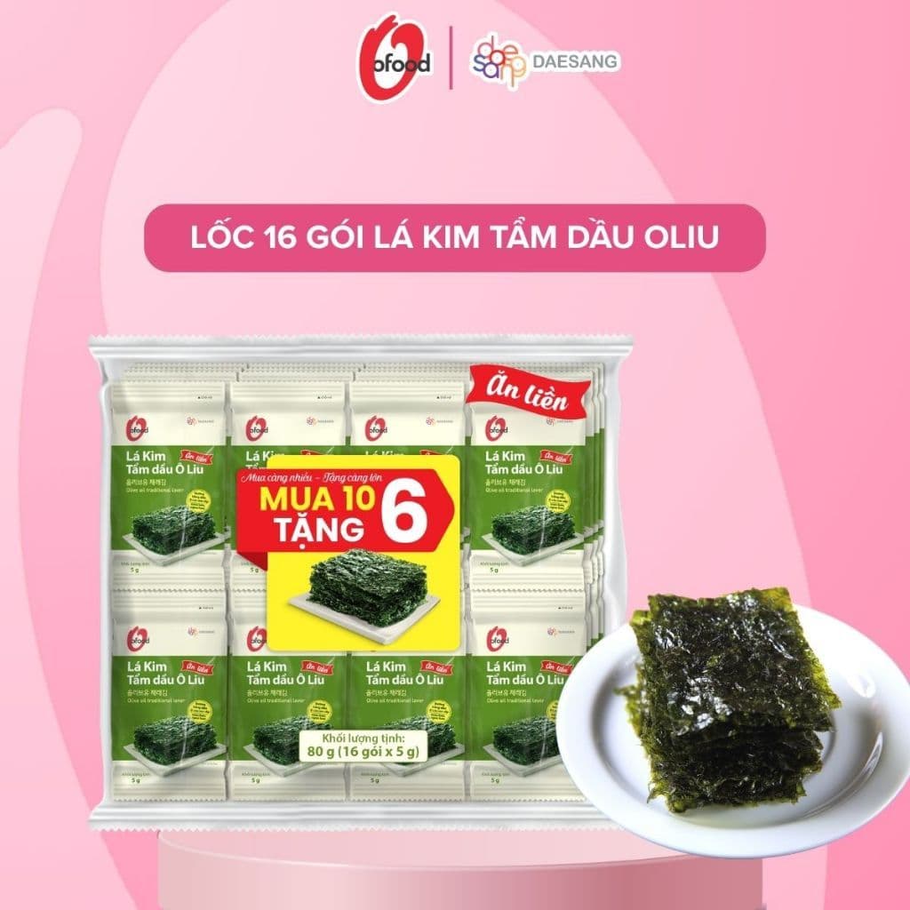 [ O'FOOD VN - MUA 10 TẶNG 6] LỐC 16 GÓI LÁ KIM O'FOOD TẨM DẦU OLIU 5G
