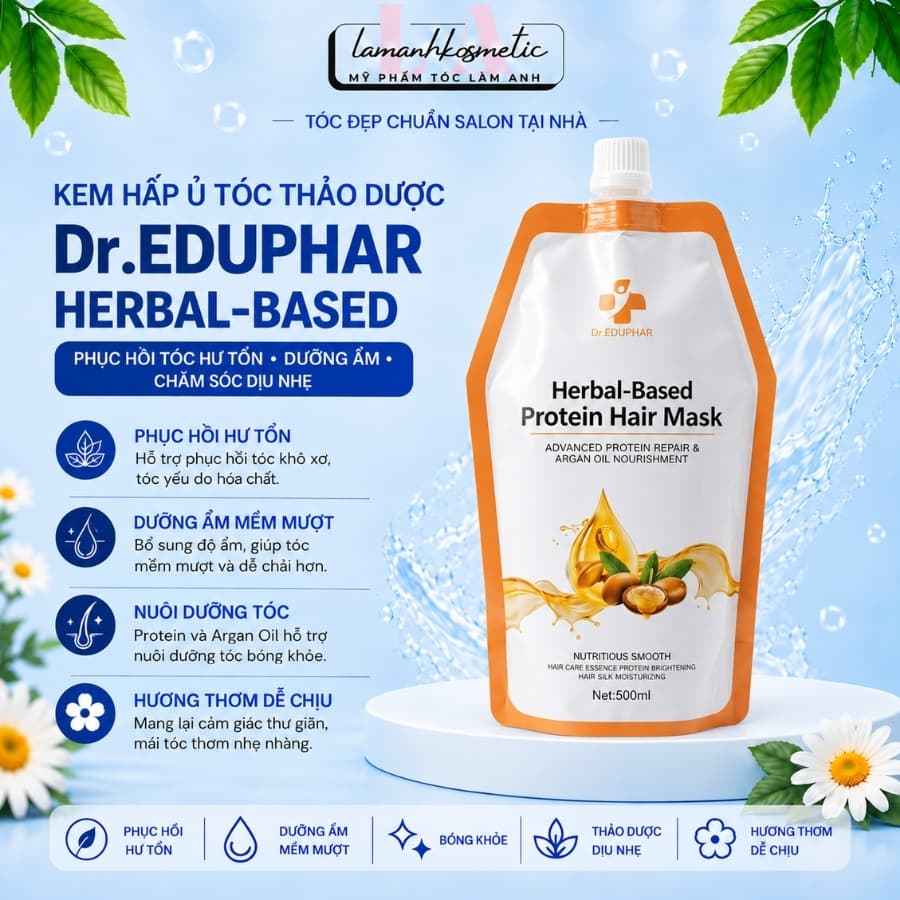 Kem Hấp Ủ Tóc Thảo Dược Dr.Eduphar Protein Hair Mark 500ML Phục Hồi, Dưỡng Tóc Mềm Mượt, Giảm Xơ Rối