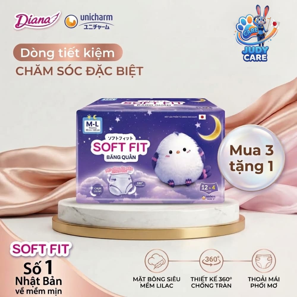 1 Gói băng quần Diana Soft Fit 16 miếng siêu tiết kiệm - Mua 3 tặng thêm 1