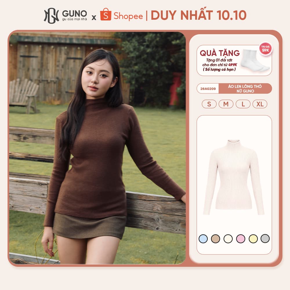 Áo Len Lông Thỏ Nữ GUNO Cổ 3p Cao Cấp Giữ Ấm Co Dãn Tốt Dáng Ôm Áo Giữ Nhiệt Mùa Đông 26AG209