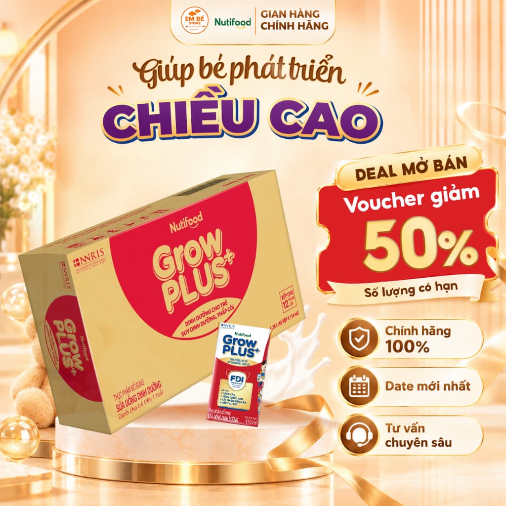 Thùng 48 hộp Sữa non pha sẵn Nutifood GrowPLUS+ Đỏ CHÍNH HÃN 110ml – Tăng cân nhanh, tăng chiều cao, đề kháng khỏe