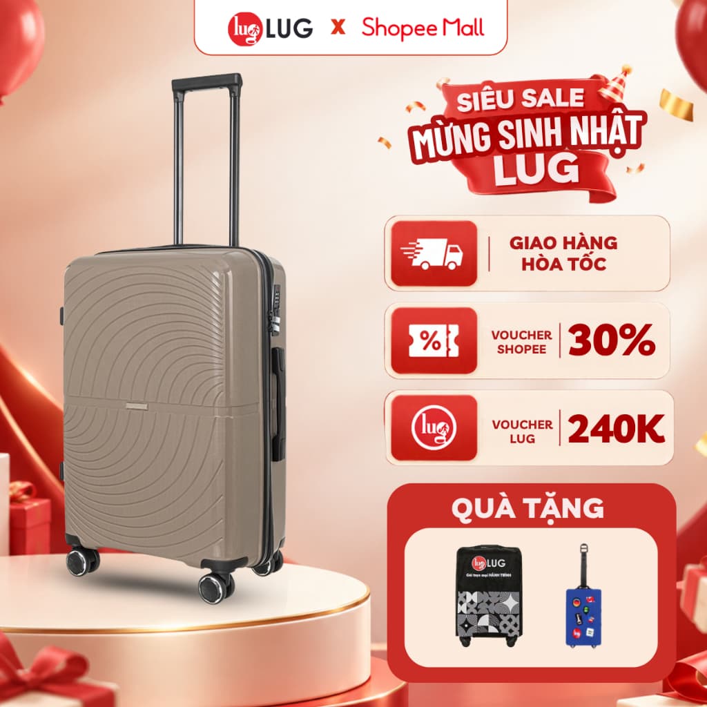 Vali LUG Holdall MP2611 - Size 24, Size 28: Nhựa PP chống bể vỡ, Dây kéo đôi chống rạch trộm