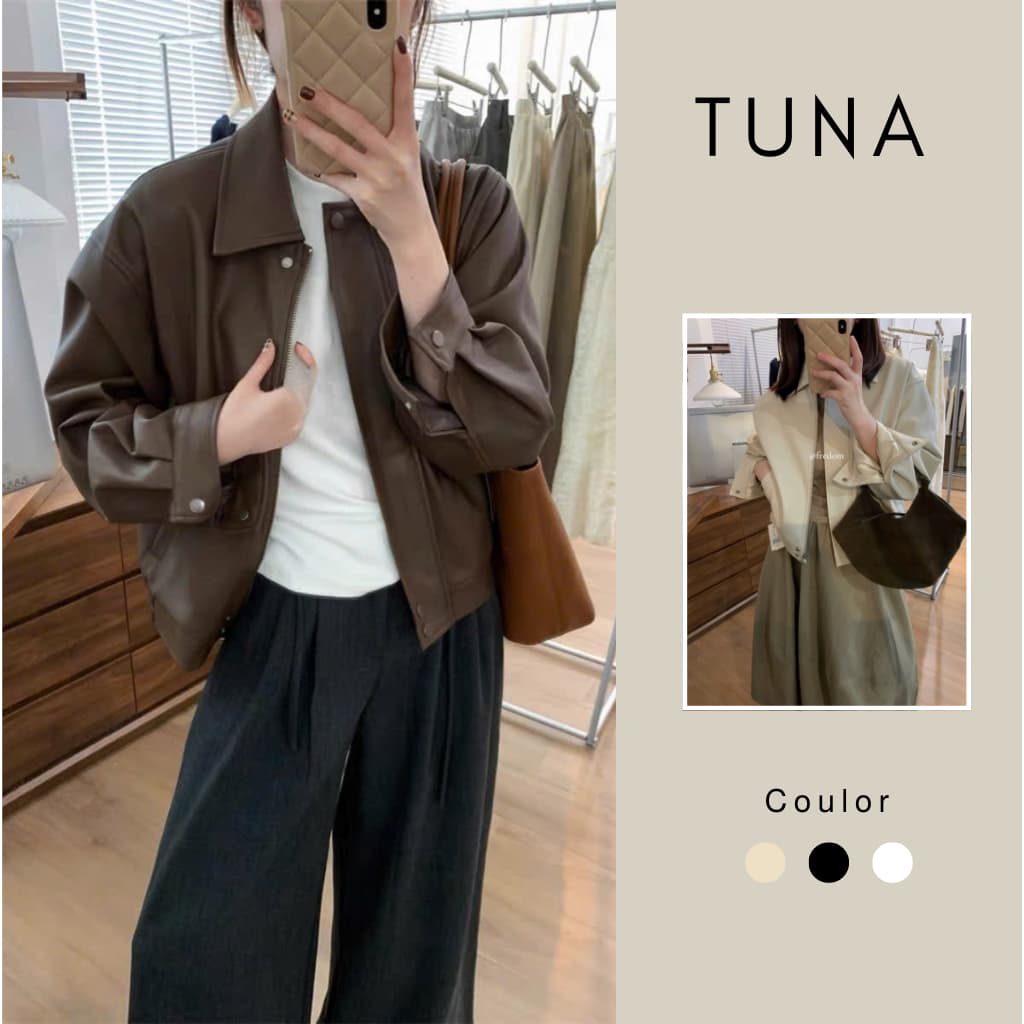 Áo khoác da mềm dáng rộng 2 lớp Tuna Store