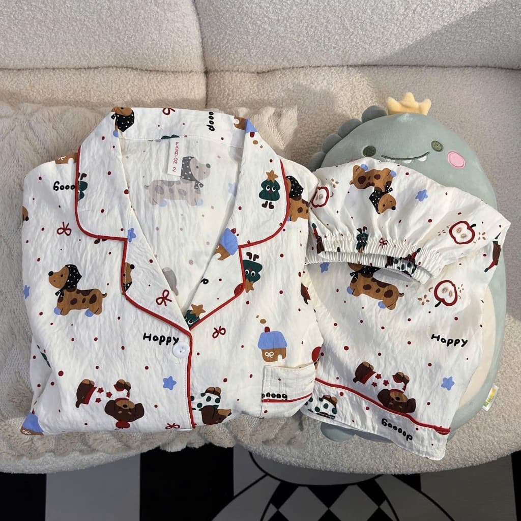 Bộ Ngủ Nữ Pyjama Áo Kèm Quần Short In Hình Hello Kitty Cute Nhiều Mẫu - kem, Women quần ngủ