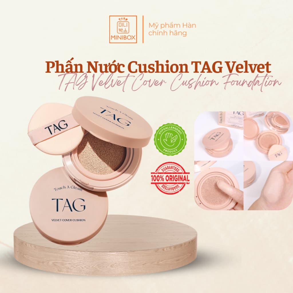 Phấn Nước Cushion TAG Velvet Cover, Dewy Skin Cusion SPF 50+, PA+++ 15g