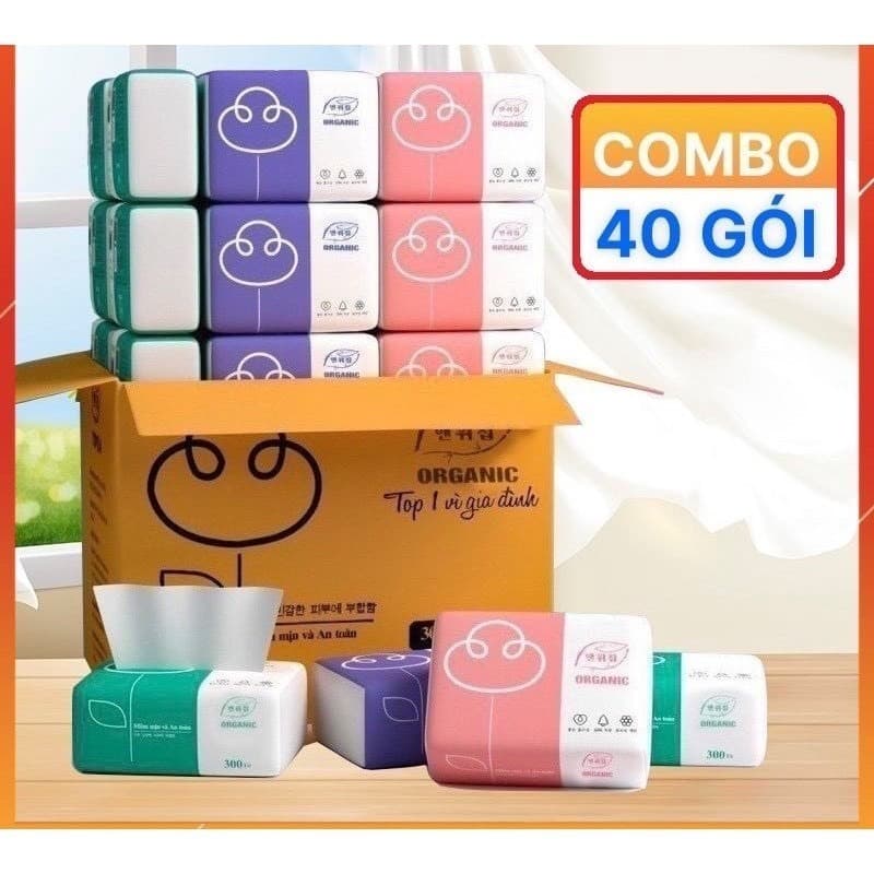 Thùng 40 gói giấy ăn rút organic hàng chuẩn cao cấp, giấy ăn gấu trúc