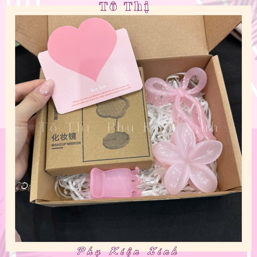 Set quà tặng gồm gương và kẹp tóc, set quà tặng 5 món đáng yêu siêu xinh - Tô Thị