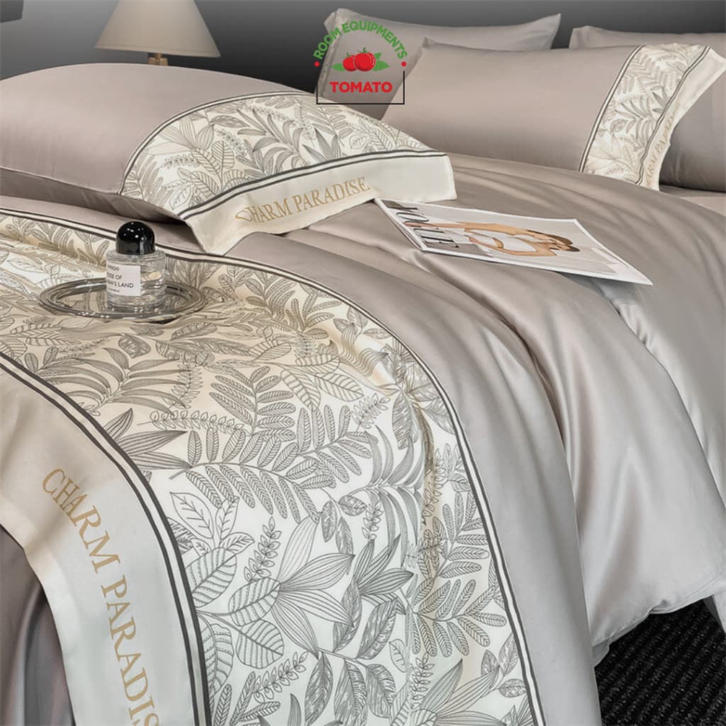 Bộ chăn ga gối Lụa Thái Tomato bedding mềm, mịn, mát - gồm chăn hè chần bông, ga giường và 2 vỏ gối nằm